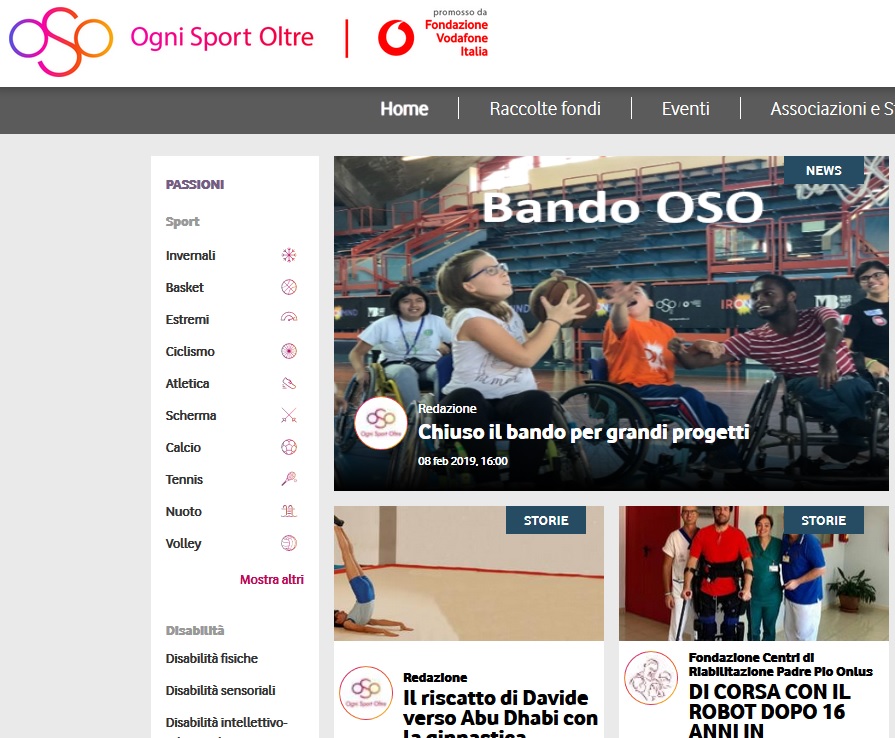 LA FONDAZIONE SU OGNISPORTOLTRE.IT PROMOSSO DA VODAFONE